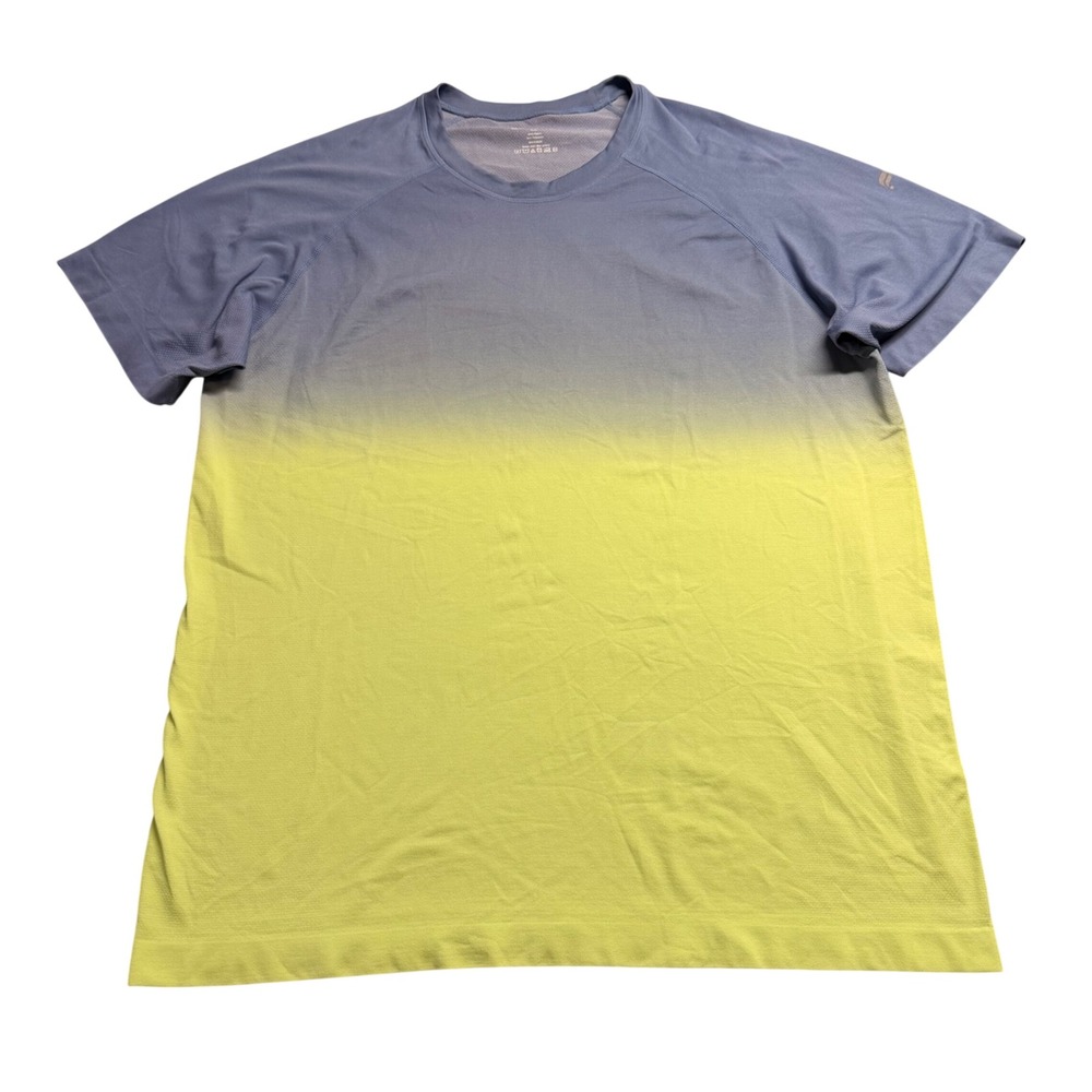 Fabletics Men XL Ombre Gradient Performance T-Shirt Blue Yellow Athletic Tee